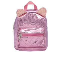 Rucsac pentru fete, roz metalic, cu urechi sclipicioase, 16x7x16 cm foto