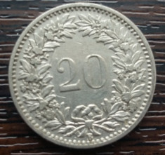 (M890) MONEDA ELVETIA - 20 RAPPEN 1907, TIRAJ 1 MILION DE BUC foto