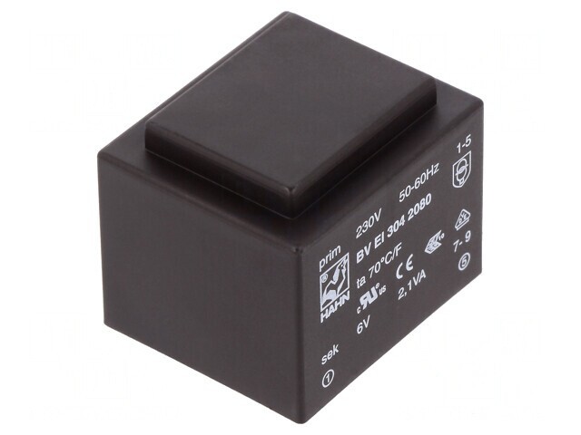 Transformator &icirc;ncapsulat 2,1VA 230VAC 6V 350mA PCB