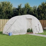 Sera Gradina vidaXL, Cadru Otel, 10 m&sup2;, 5x2x2.3 m, Polietilena, Alba, Usa Rulanta, 4 Ferestre Laterale