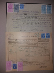 LOT 44. 2 buc documente 1936 cu timbre fiscale Carol al II-lea efigia in cerc si foto