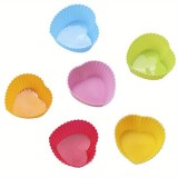 Mini forma inima de copt din silicon pentru briose,diverse culori,6 bucati set, 6.5x3 cm
