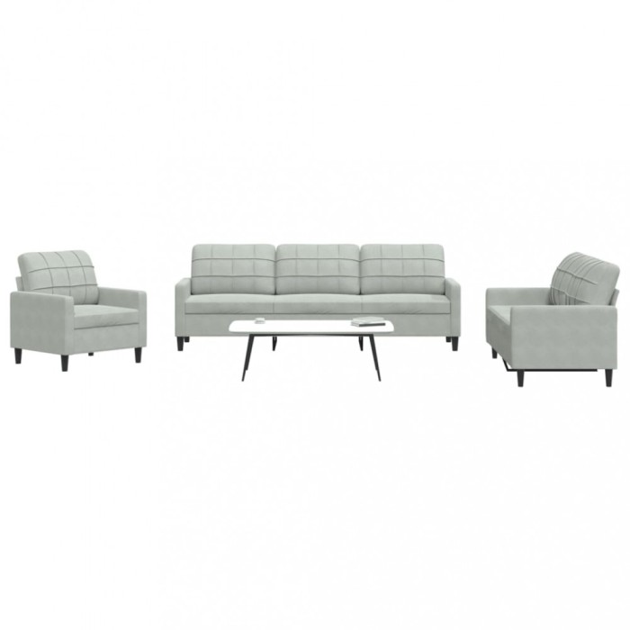 Gossi set de canapele cu perne, 4 piese, gri deschis, catifea