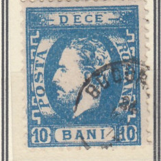 ROMANIA 1872 LP 36 REGELE CAROL I CU BARBA 10 BANI ALBASTRU INCHIS T2 STAMPILAT