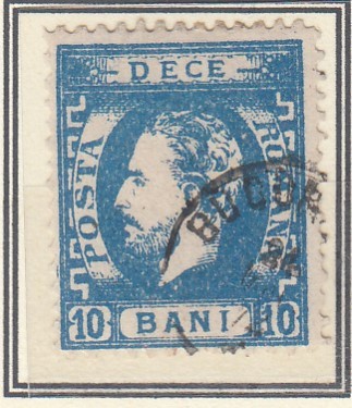 ROMANIA 1872 LP 36 REGELE CAROL I CU BARBA 10 BANI ALBASTRU INCHIS T2 STAMPILAT foto