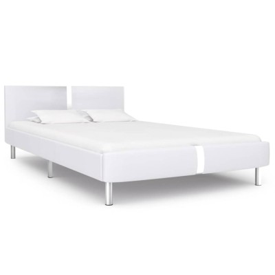 vidaXL Cadru de pat fără saltea piele artificială albă 135x190 cm foto