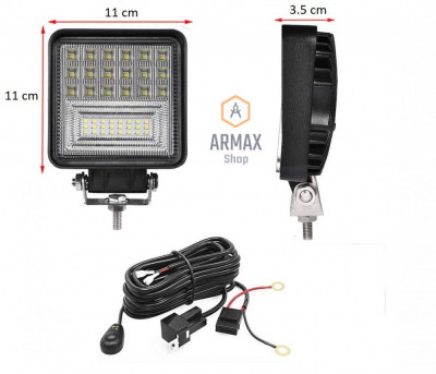 Set 2 proiectoare led bar Armax 126w 11 cm + kit cablaj releu si buton foto