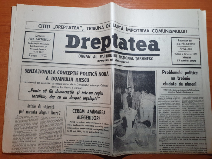 dreptatea 27 aprilie 1990-&quot;actele de violenta pot garanta alegeri libere&quot;