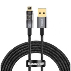 CABLU alimentare si date Baseus Explorer, Fast Charging Data Cable pt. smartphone, USB la Lightning Iphone 2.4A, 1m, Auto Power-Off, negru transparent