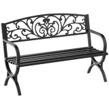 Outsunny Bancă pentru Grădină pentru Exterior din Metal și Fontă, &Icirc;ncărcare maximă 240 kg127&times;60&times;85 cm, Negru | Aosom Romania