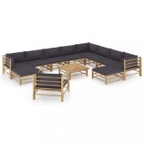 VidaXL Set mobilier de grădină cu perne gri &icirc;nchis, 12 piese, bambus 3058226