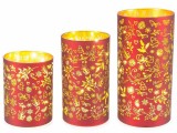 Cumpara ieftin Set 3 candele Craciun sticla rosie aurie cu led 10x20 cm, 9x16 cm, 9x12 cm