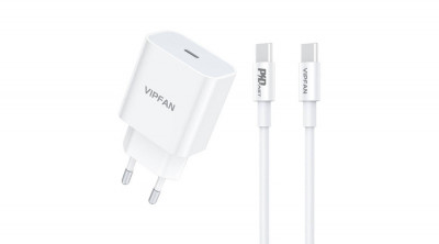 Vipfan E04 &amp;icirc;ncărcător de perete, USB-C, 20W, QC 3.0 + cablu USB-C (alb) foto