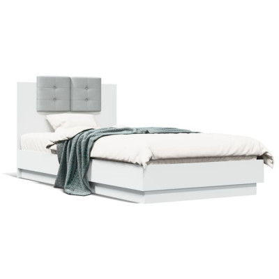 vidaXL Cadru de pat cu tăblie, alb, 90x190 cm, lemn prelucrat foto