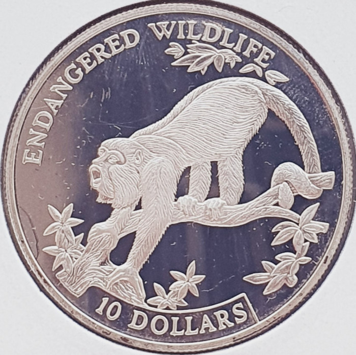 92 Belize 10 Dollars 1995 Howler monkey km 125 proof argint