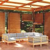 vidaXL Set mobilier de grădină cu perne gri, 9 piese, lemn masiv pin 3097246