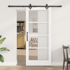 Set de uși glisante vidaXL cu hardware &bdquo;ORKDAL&rdquo; Alb Lemn masiv și Sticlă, Ușă de interior vidaXL cu sticlă &bdquo;ORKDAL&rdquo; Alb 86x198,5x4 cm