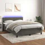 Cumpara ieftin Pat cu arcuri, saltea și LED, gri &icirc;nchis, 140x200 cm, catifea