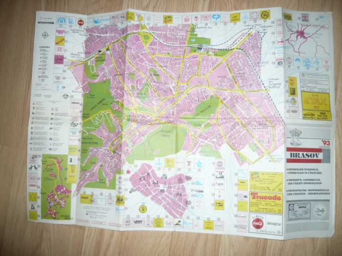 Harta Turistica - Ghidul orasului Brasov 1993 , 68x48cm