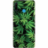 Husa silicon pentru Huawei P30 Lite, Green Leaf Pattern