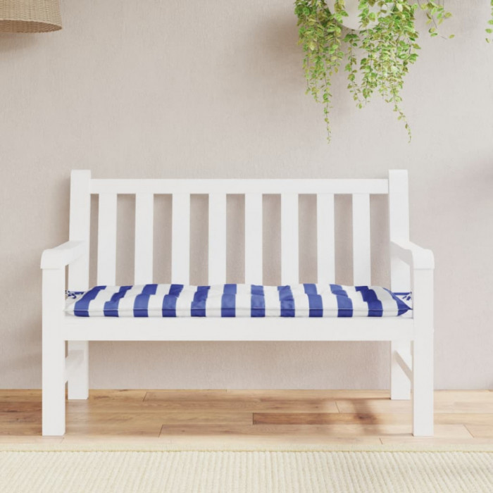 Gossi perna banca gradina, dungi albastru/alb, 120x50x7 cm, textil