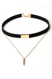 Colier Choker Auriu, Piele &Icirc;ntoarsă, Tub Dreptunghiular, Lanț cu Tijă, Cristale, &Icirc;nchidere Lobster, Metal, Damă
