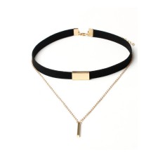Choker Din piele intoarsa cu tub dreptunghiular si lant cu tija, Auriu