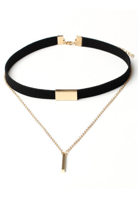 Choker Din piele intoarsa cu tub dreptunghiular si lant cu tija, Auriu