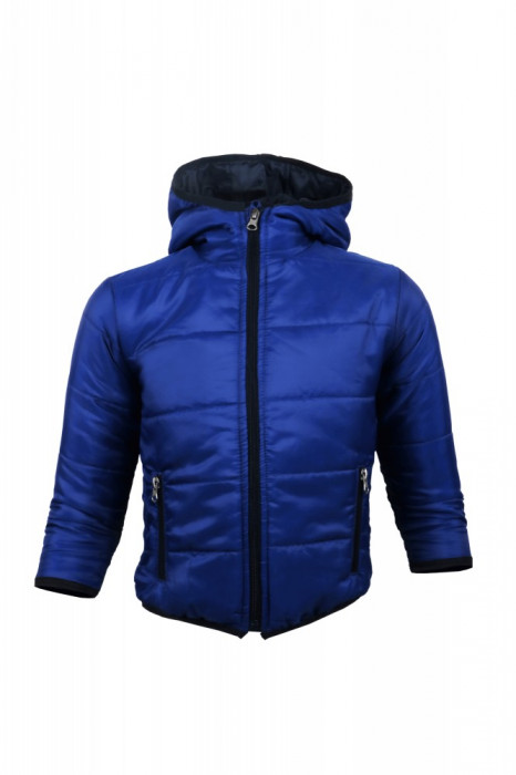 Jacheta matlasata pentru copii Cool &amp; Joung cu fermoar si gluga, 100% poliester, Albastru