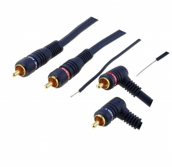 Cablu audio cu remote 2x RCA tata - 2x RCA tata la 90 grade 5m albastru 4CARMEDIA 11010