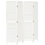 Paravan camera 4 panouri, alb, lemn masiv paulownia