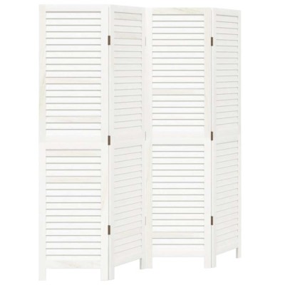 Paravan camera 4 panouri, alb, lemn masiv paulownia foto