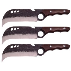 Set trei cutite macelarie DEPOX&reg;, lucrate manual, Claw of Osaka, 27.5 cm, maro, teaca piele