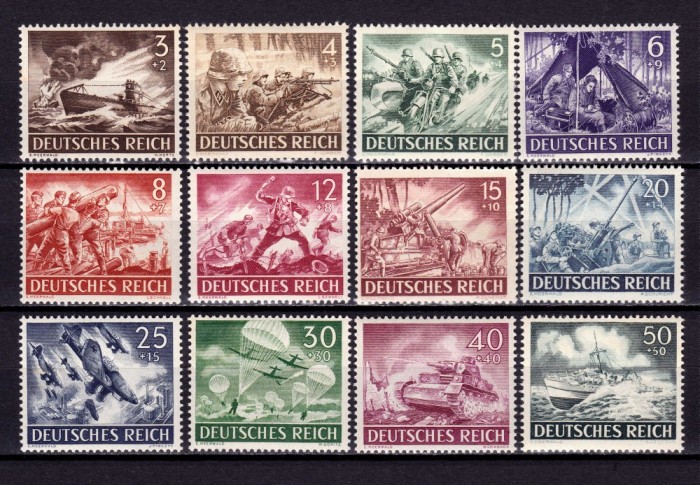 ✅ ( S47 ) Germania Reich 1943 &quot;Ziua Wehrmacht si a Comemorarii Eroilor &quot; serie completa Michel 831/842 cota 20 Euro, MNH