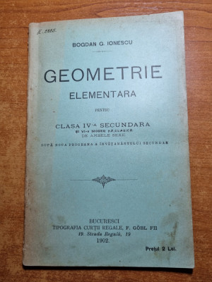manual de geometrie elementara pentru clasa a 4-a secundara - din anul 1902 foto