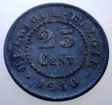 2.153 BELGIA WWI OCUPATIE GERMANA 25 CENTIMES 1916 BELGIQUE-BELGIE, Europa, Zinc
