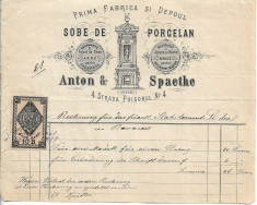 Factura Prima fabrica depoul sobe portelan Anton Spaethe Bucuresti 1877 foto