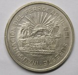 MEXIC CINCO PESOS 1950 . FERROCARRIL . #ARGINT . INAUGURAREA CAII FERATE . RARA., America de Nord