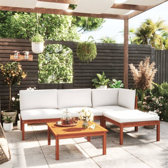 Gossi set mobilier gradina 5 piese cu perne crem lemn masiv de acacia