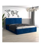 Pat Tapitat Filip Albastru + Saltea Lux Ortopedica 180x200cm