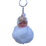 Breloc Bebe Pufos Alb 11cm, Aranjament Lumanare Botez, Plus si Plastic, Recomandat 3+ Ani