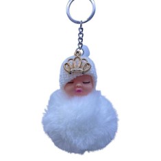 Breloc bebe pufos alb aranjament lumanare botez