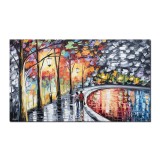 Tablou indragostiti pictat manual, Impreuna pe aleea vietii, 100x60cm ulei pe panza in cutit, gata de expus pe perete