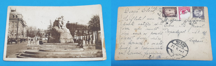 Carte Postala circulata veche - anii 1930 - IASI - MONUMENTUL UNIRII