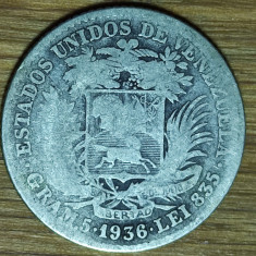 Venezuela - moneda de colectie - 1 bolivar 1936 argint 835 - rara ! cu uzura