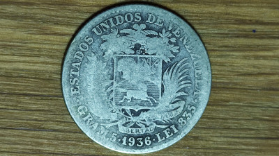 Venezuela - moneda de colectie - 1 bolivar 1936 argint 835 - rara ! cu uzura foto