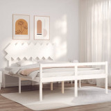 VidaXL Cadru de pat senior cu tăblie, 160x200 cm, alb, lemn masiv
