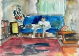 Lucrare / acuarelă veche, 1973, Roxana Farsch, artistă rom&acirc;nă stabilită ăn Germania, 30x21 cm, pe carton subțire, sotie Elmar Farsch