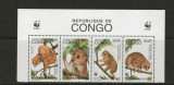 PR CONGO 1997 WWF FAUNA PROTEJATA MAIMUTE, Nestampilat