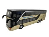 Macheta metal Autobuz Setra auriu etajat 1:32 model autocar turistic cu usi si compartimente deschise sunet si lumini